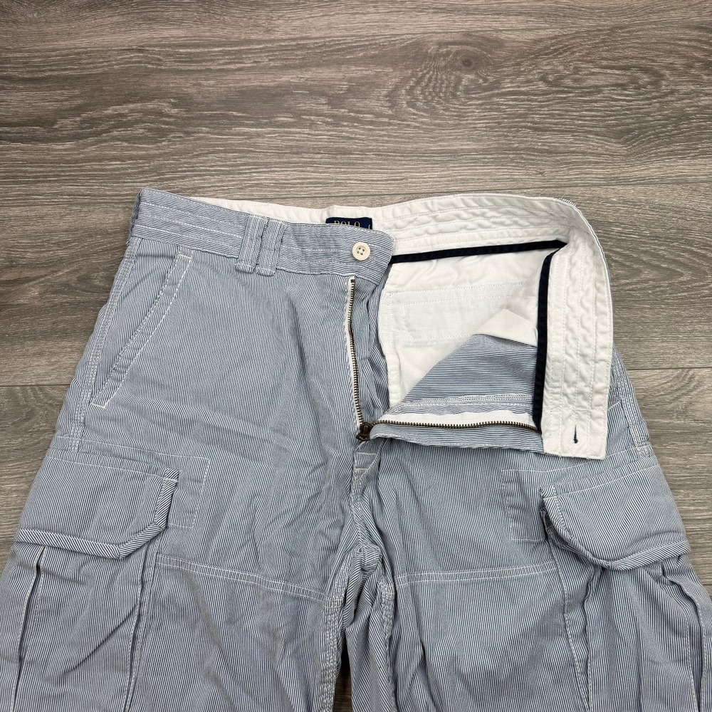Polo Ralph Lauren Cargo Shorts Mens 33 Blue White Stripe Paratrooper Military - Picture 4 of 13
